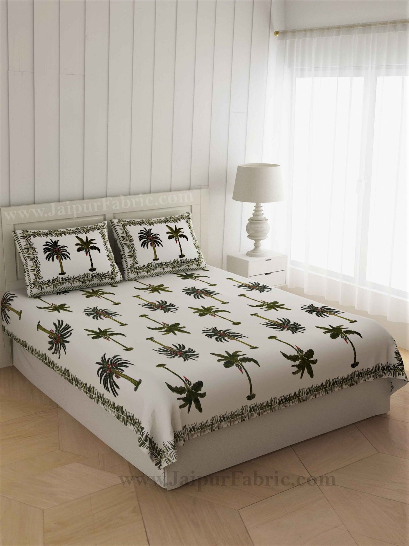 Gorgeous Glaze Cotton Green Palms Double Bedsheet