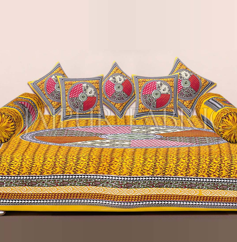 Yellow Jaipuri Tropical Print Cotton Diwan Set