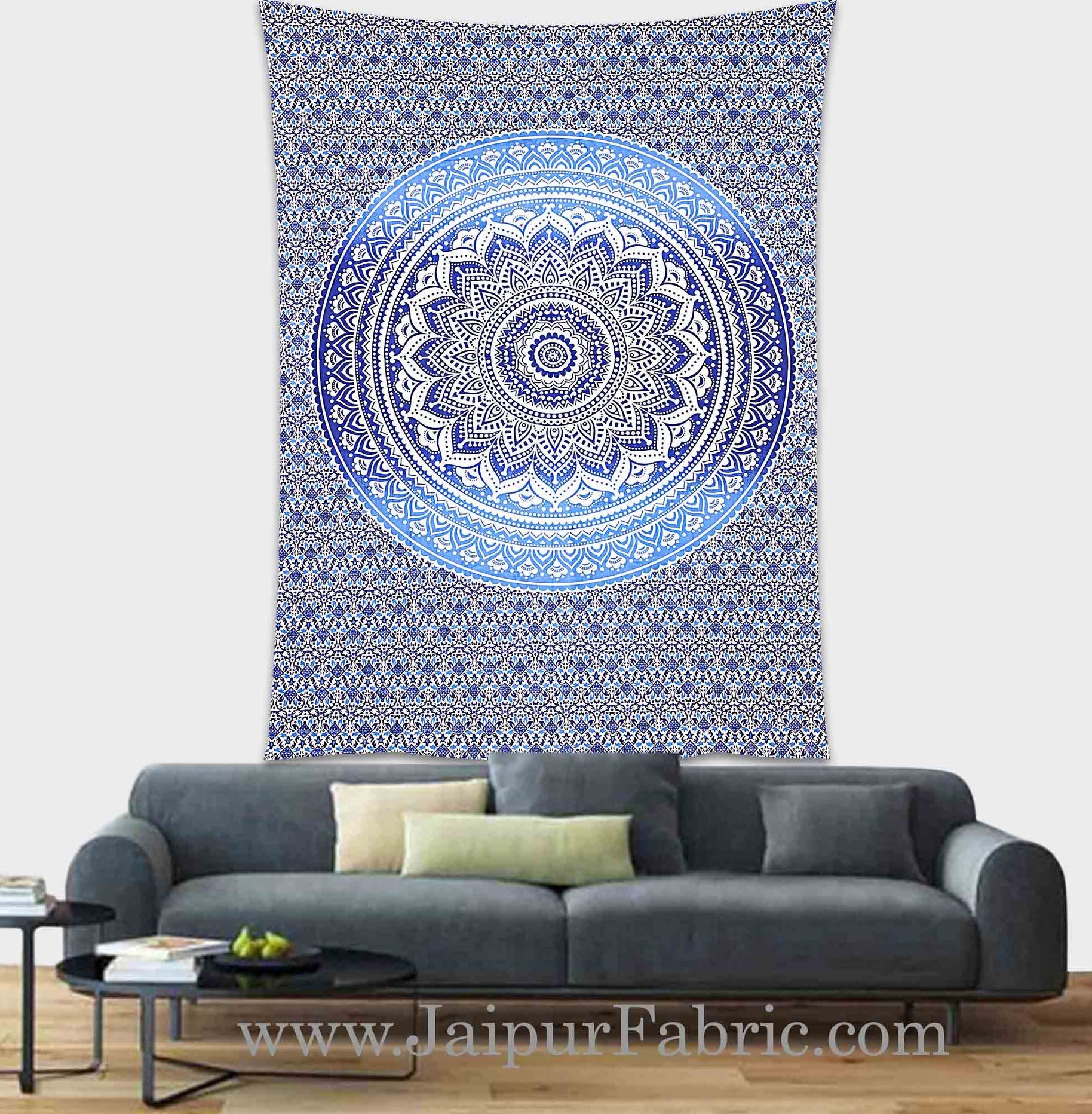 Blue shades Mandala tapestry wall hanging and beach throw