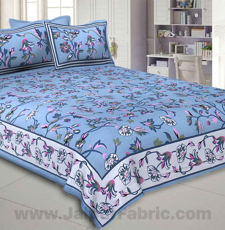 Spring Blossoms Blue Double Bedsheet