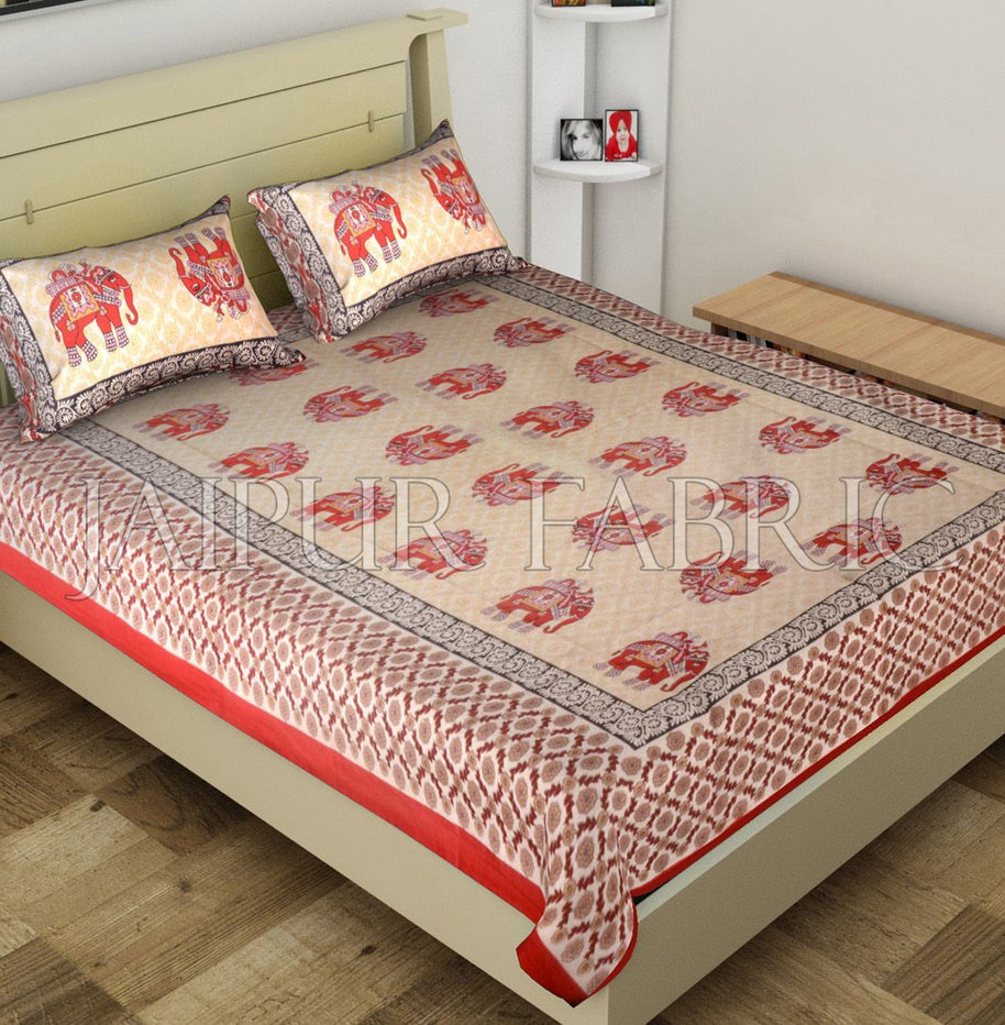 Red Big Size Elephant Printed Cotton Single Bed Sheet