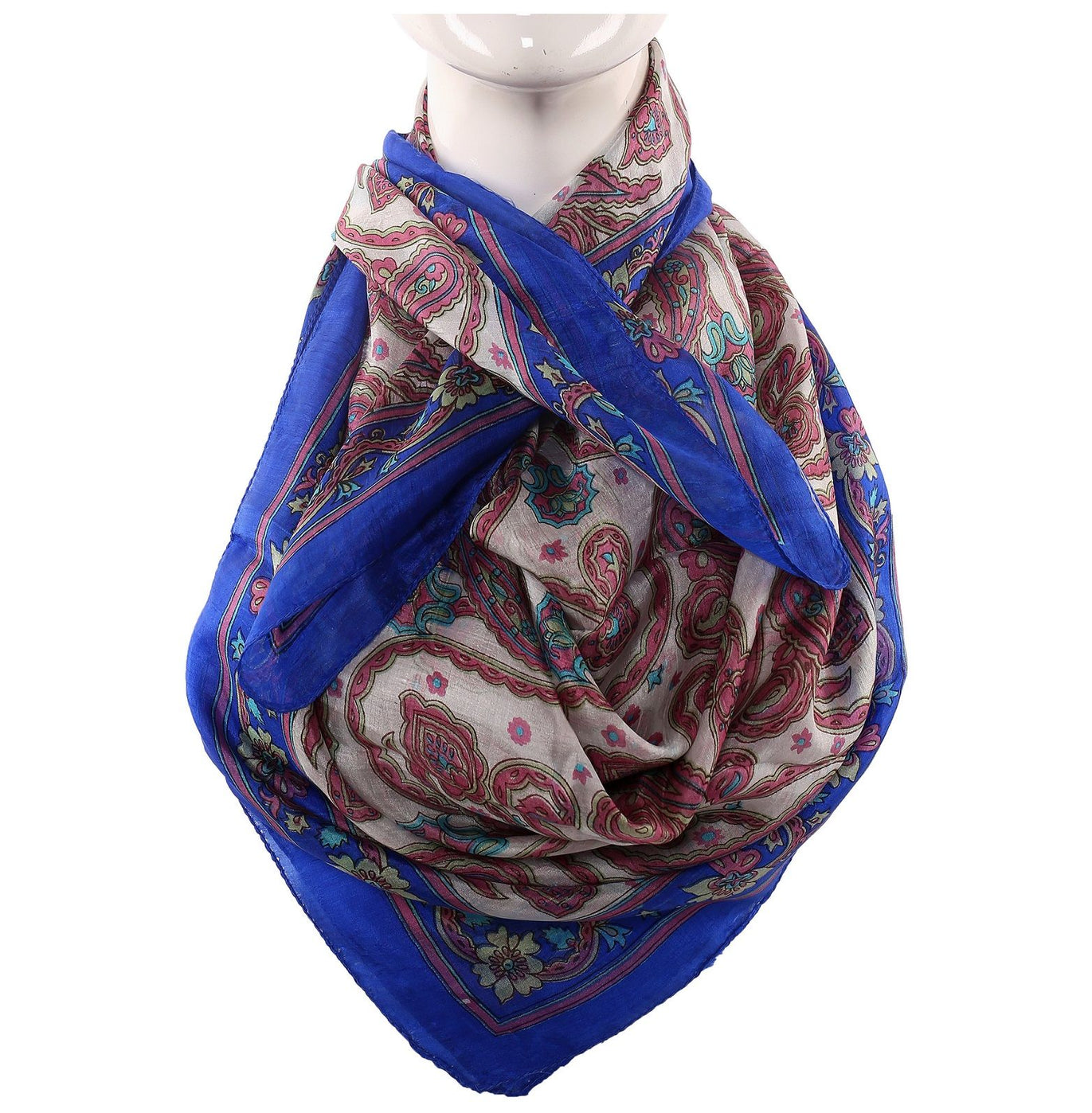 Silk Scarf Royal Blue Paisley Print