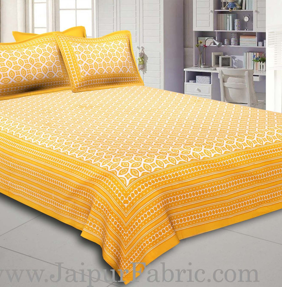 Yellow Border Cream Base Bagru Pattern Cotton Double Bed Sheet