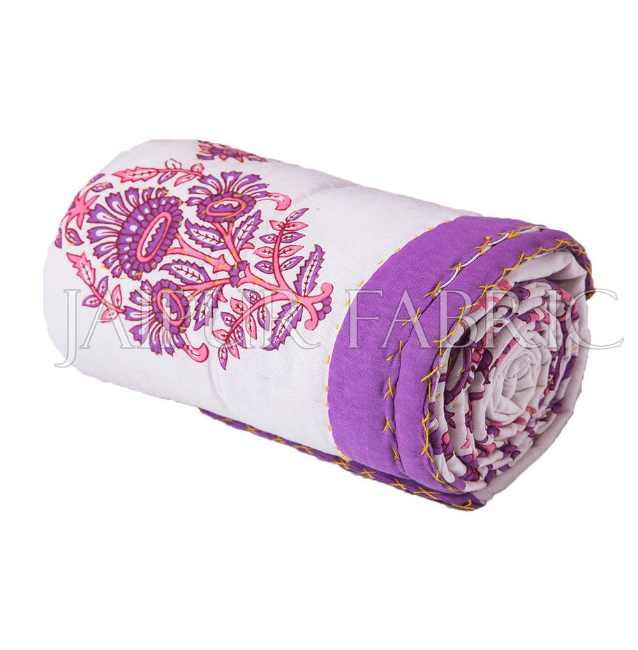 Pink Purple Jaipuri Print Cotton AC Quilt Single Bed Quilt