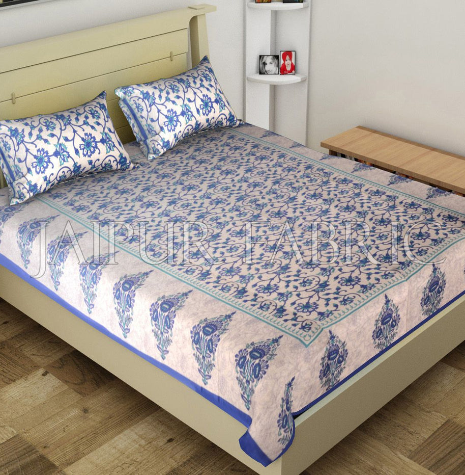 Blue Border Anthemion Pattern Cotton Single Bed Sheet