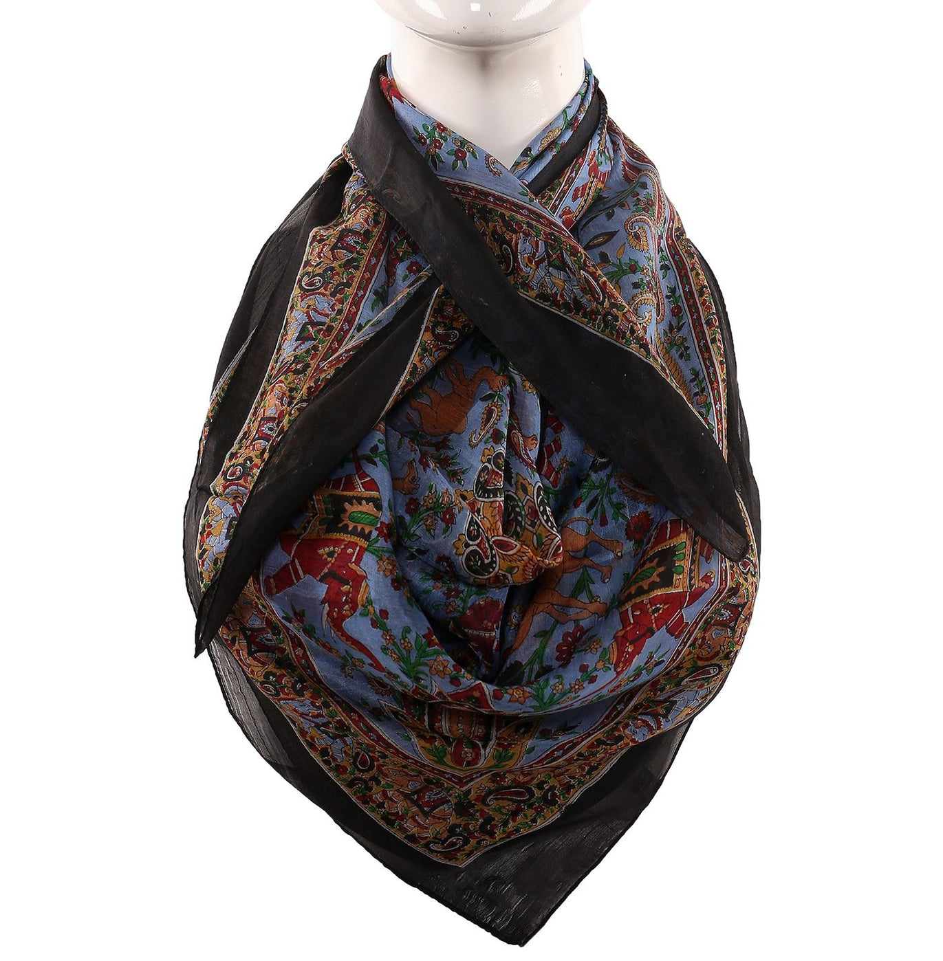 Silk Scarf Black Border Animal Print