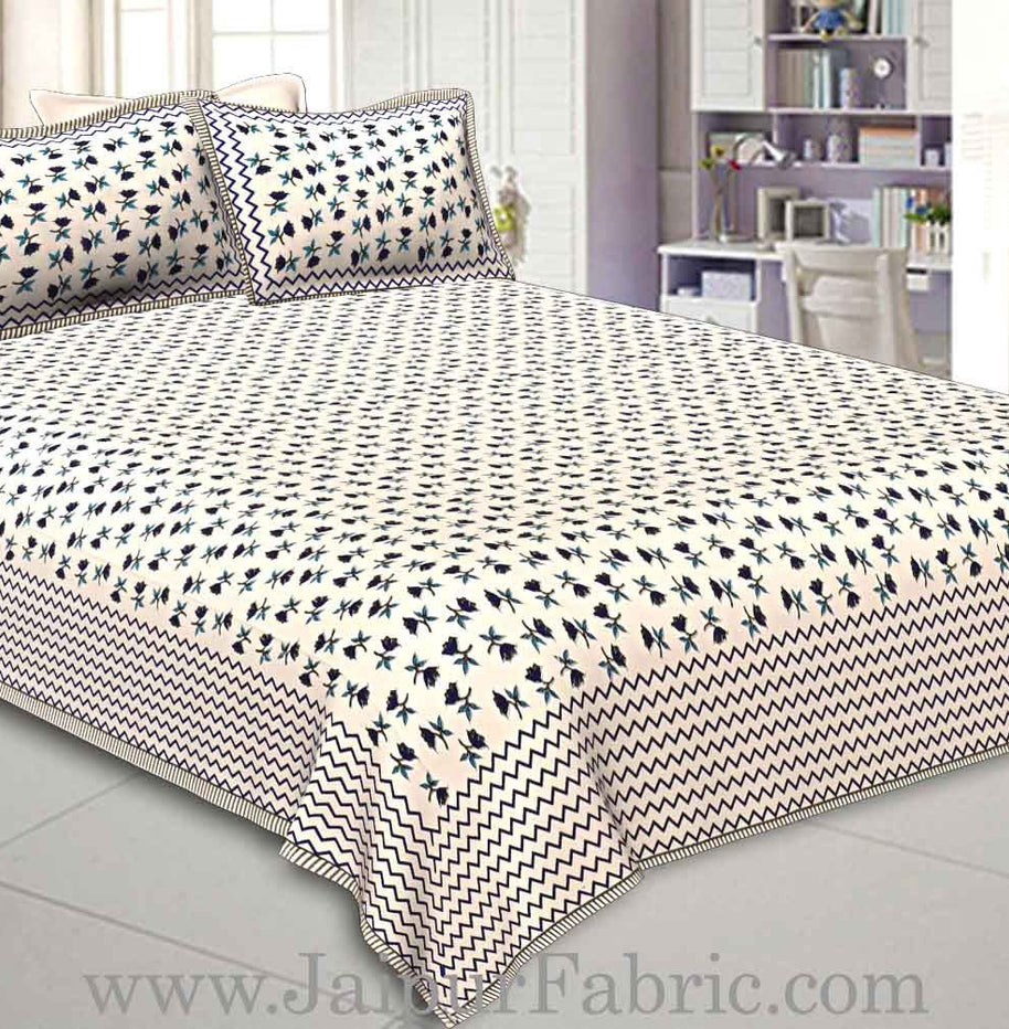 King Size Bedsheet Fine Cotton Small Floral Print With Two Pillow Cover