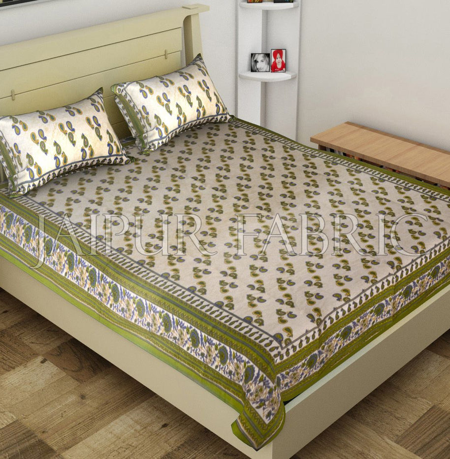 Green Anthemion Pattern Cotton Single Bed Sheet