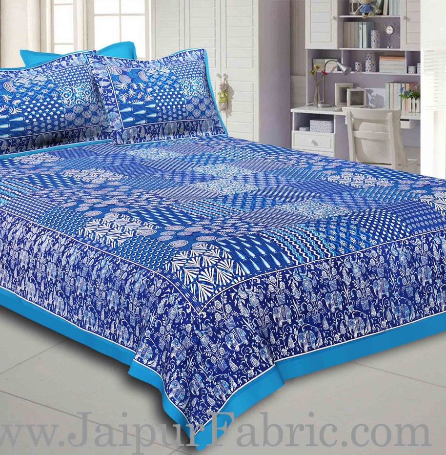 Sea Green Border Blue Base Checks Design Cotton Double Bedsheet With Pillow Cover