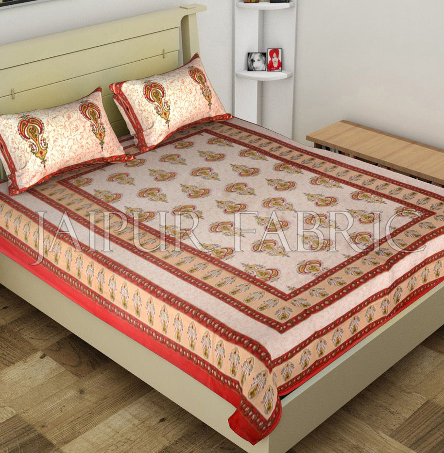 Red Jaipuri Keri Printed Cotton Single Bed Sheet