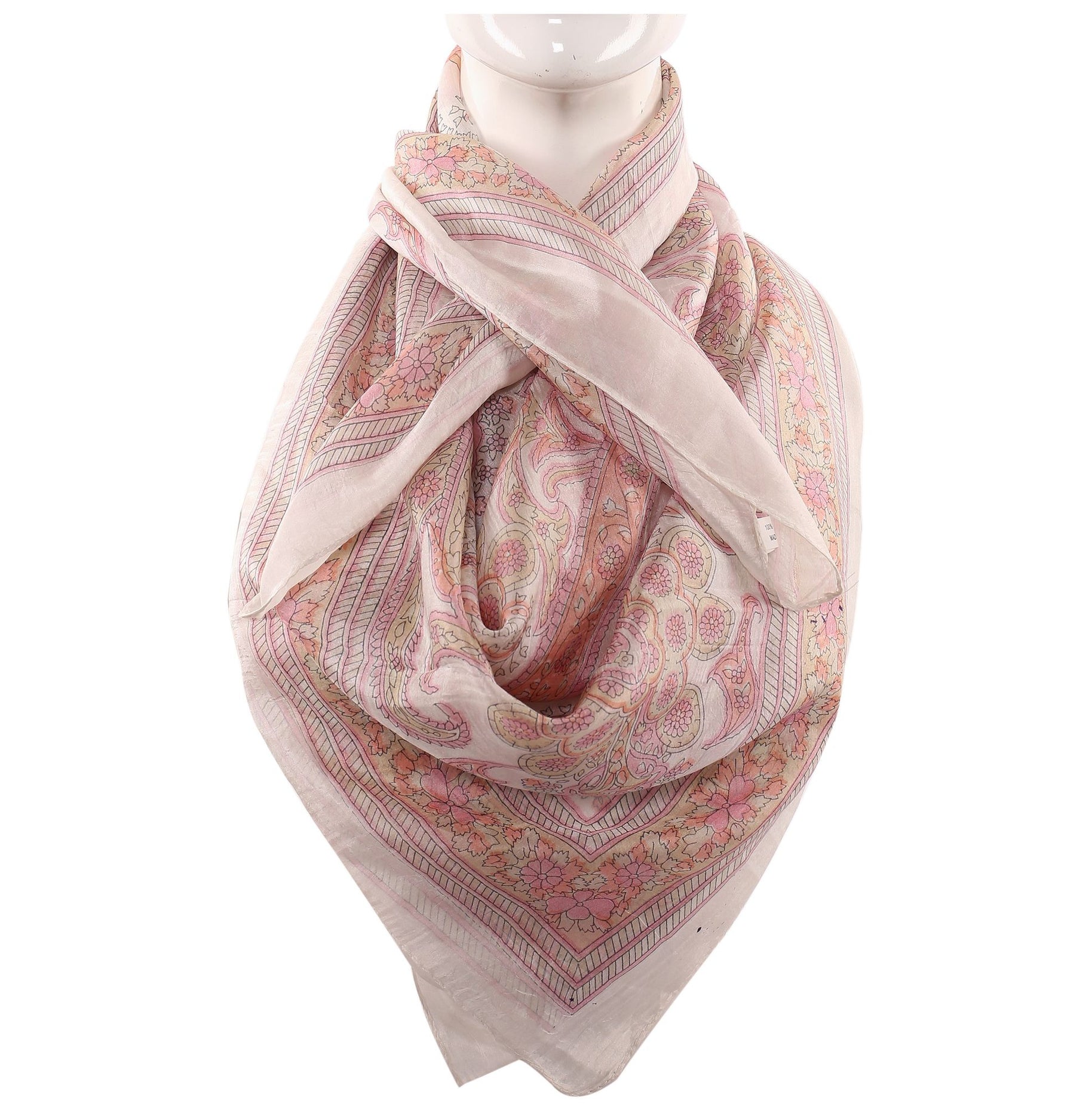 Silk Scarf Cream Border  Attractive Look  Print