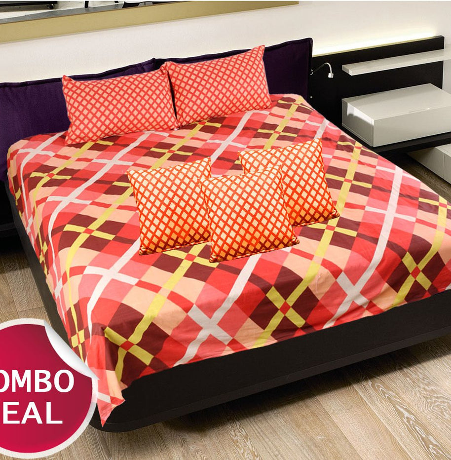 COMBO17 - Set Of Double Bed Sheet and 3 Cushion Covers