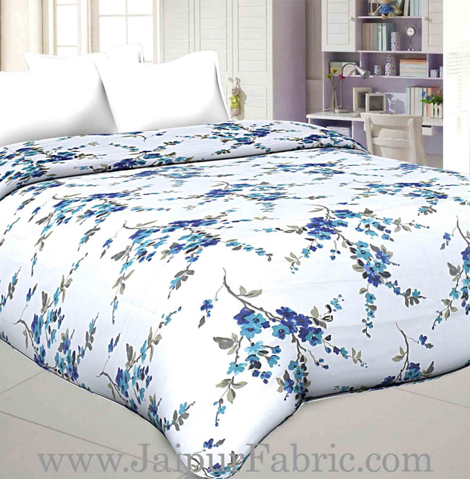 Muslin Cotton Double bed Reversible mulmul Dohar in blue motif floral print