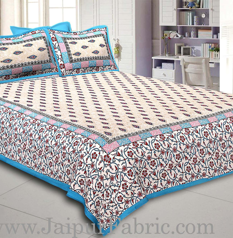 Firozi  Border with broad jaal pattern cotton double bedsheet