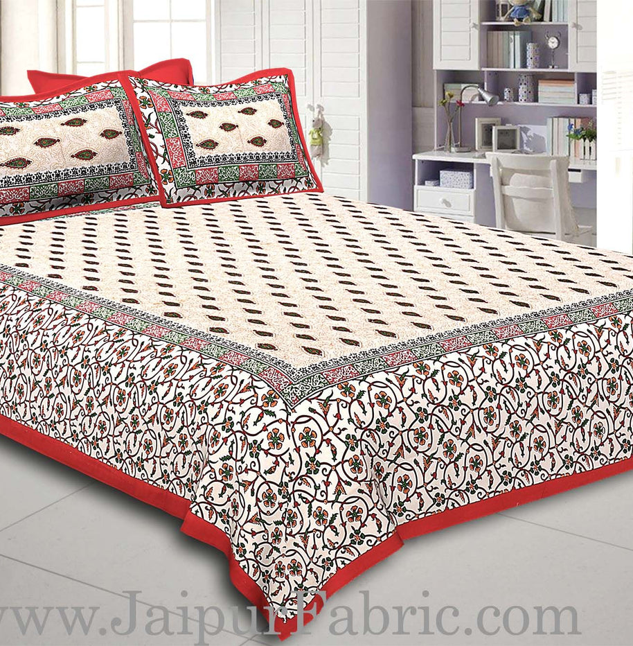 Red Border with broad jaal pattern cotton double bedsheet