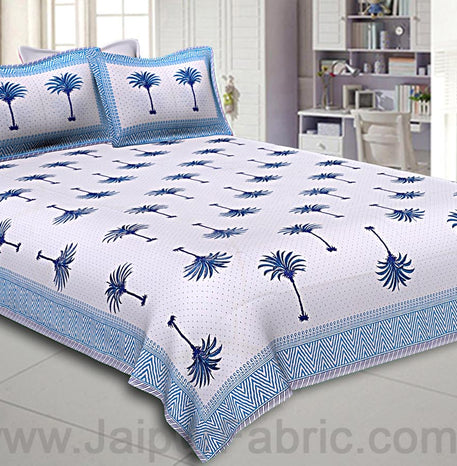 Double Bedsheet Fine Cotton Sky Blue Palm Polka