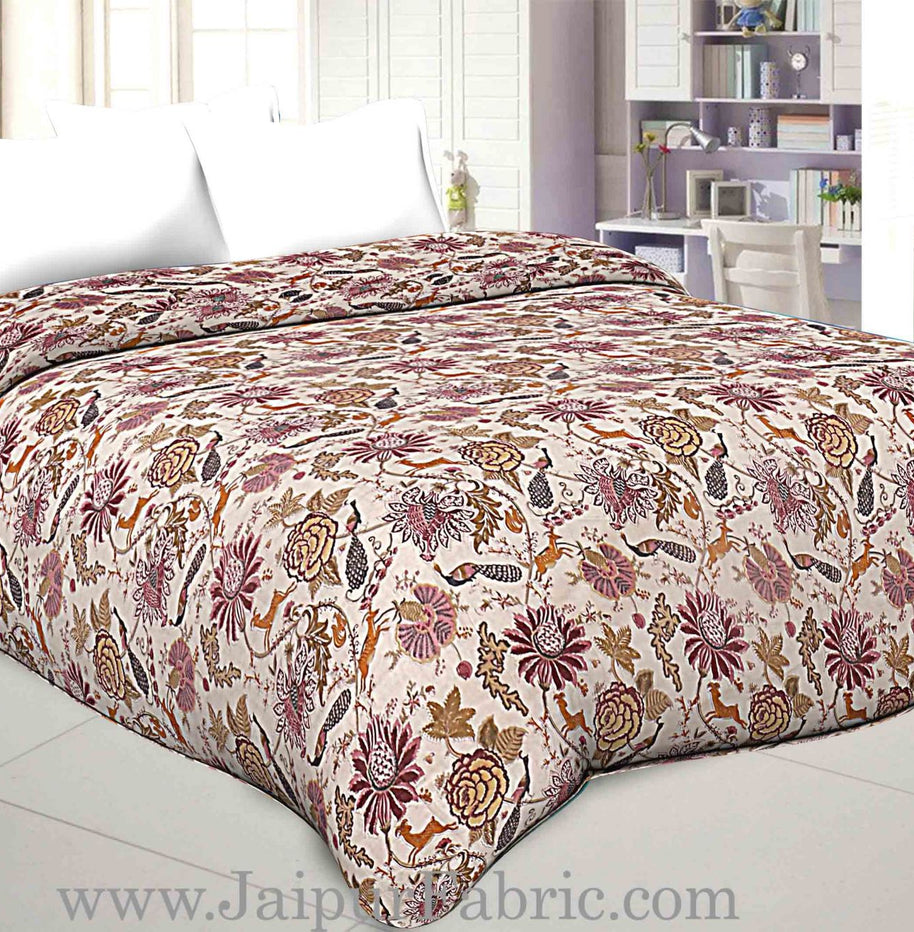 Muslin Cotton Double bed Reversible mulmul Dohar in seamless plum floral print