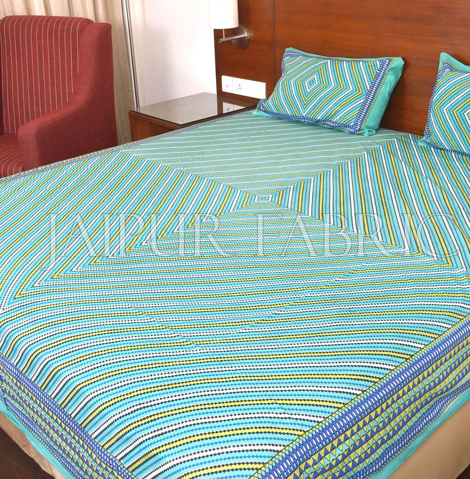 Green Zick Zack Print Double Bed Sheet