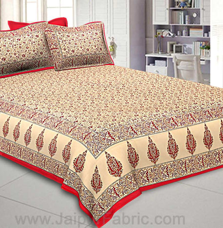 Ethnic Gold Red Floral Double Bedsheet