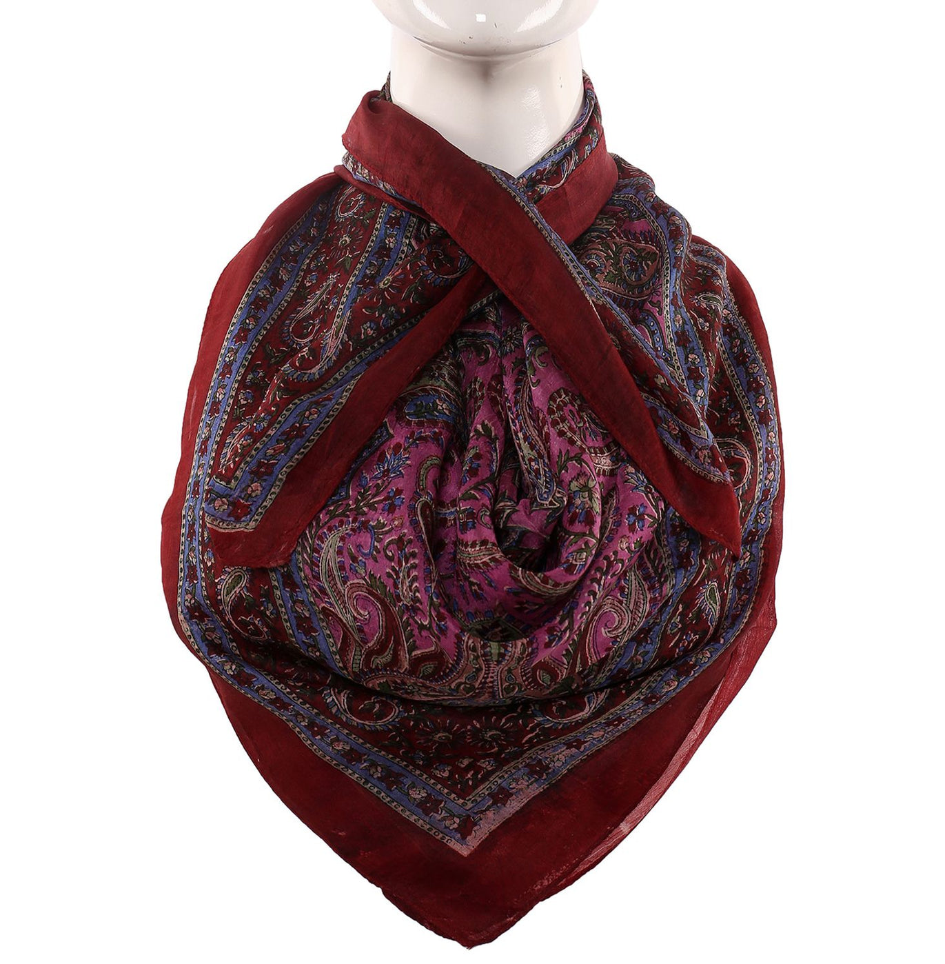 Silk Scarf Red Border Paisley Print