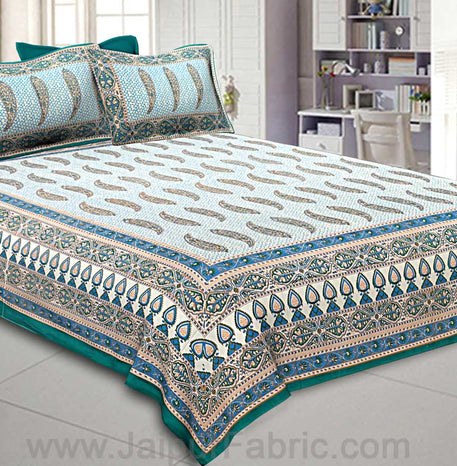 Ethnic Petals Print Peacock Green Bedsheet