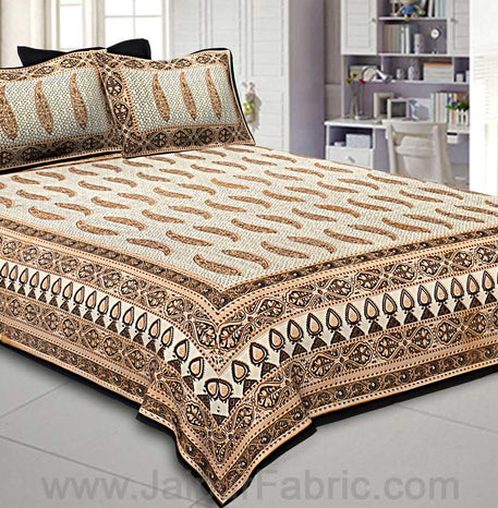 Ethnic Petals Print Sandy Brown Bedsheet