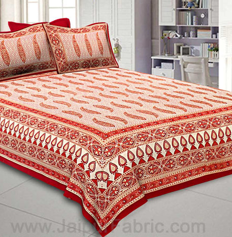 Ethnic Petals Print Bright Red Bedsheet