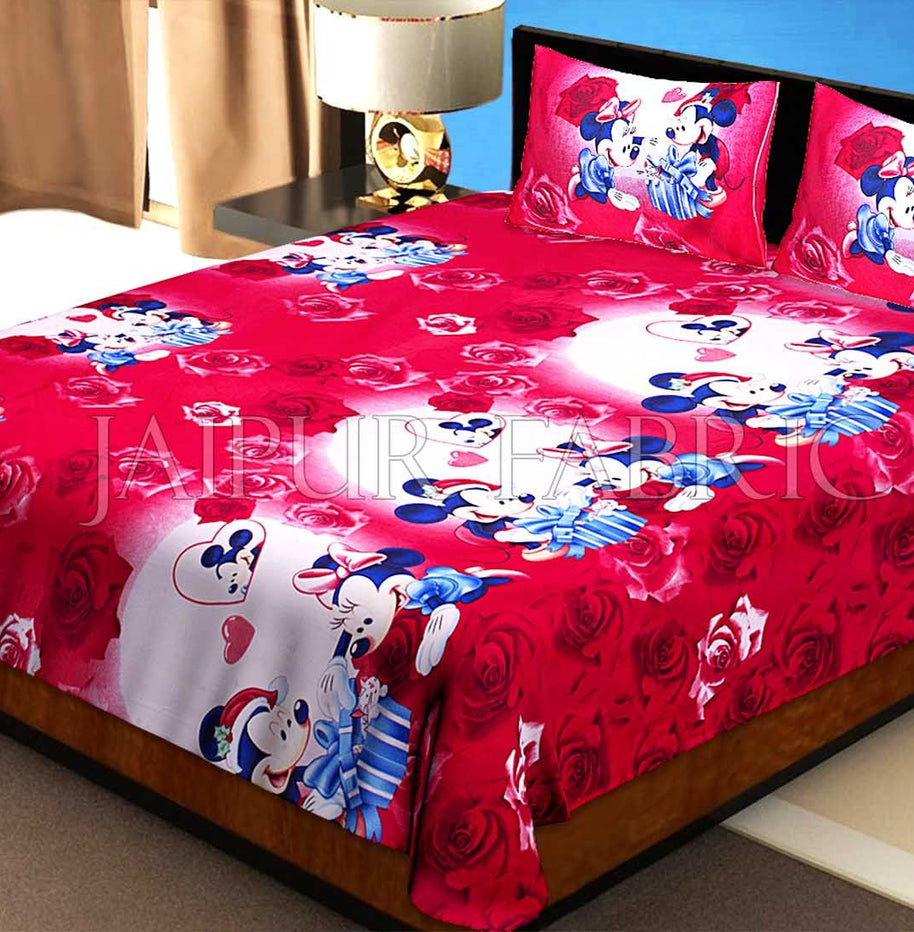 Red Base Mickey Mouse Cotton Double Bed Sheet