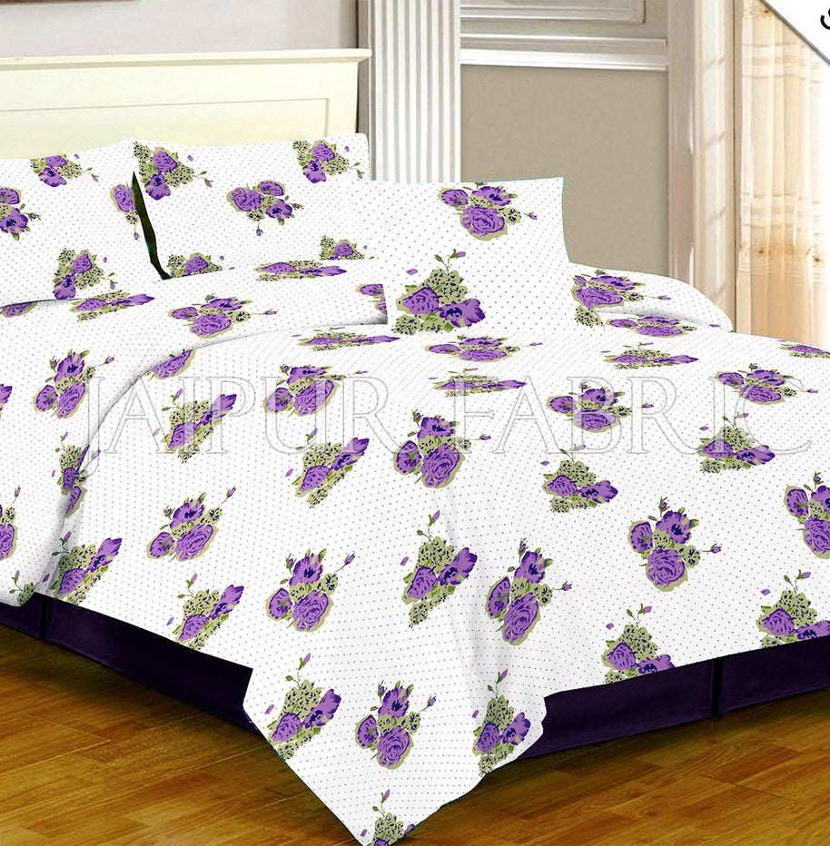 White Base Purple Flower Dotted Print Single Bed Sheet