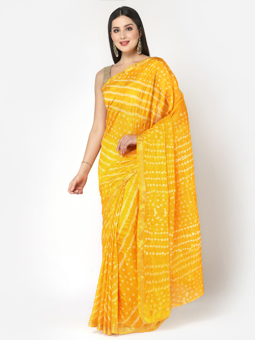 Women Silk Bandhani and Zari Weaving Saree with Unstitched Blouse - Yellow