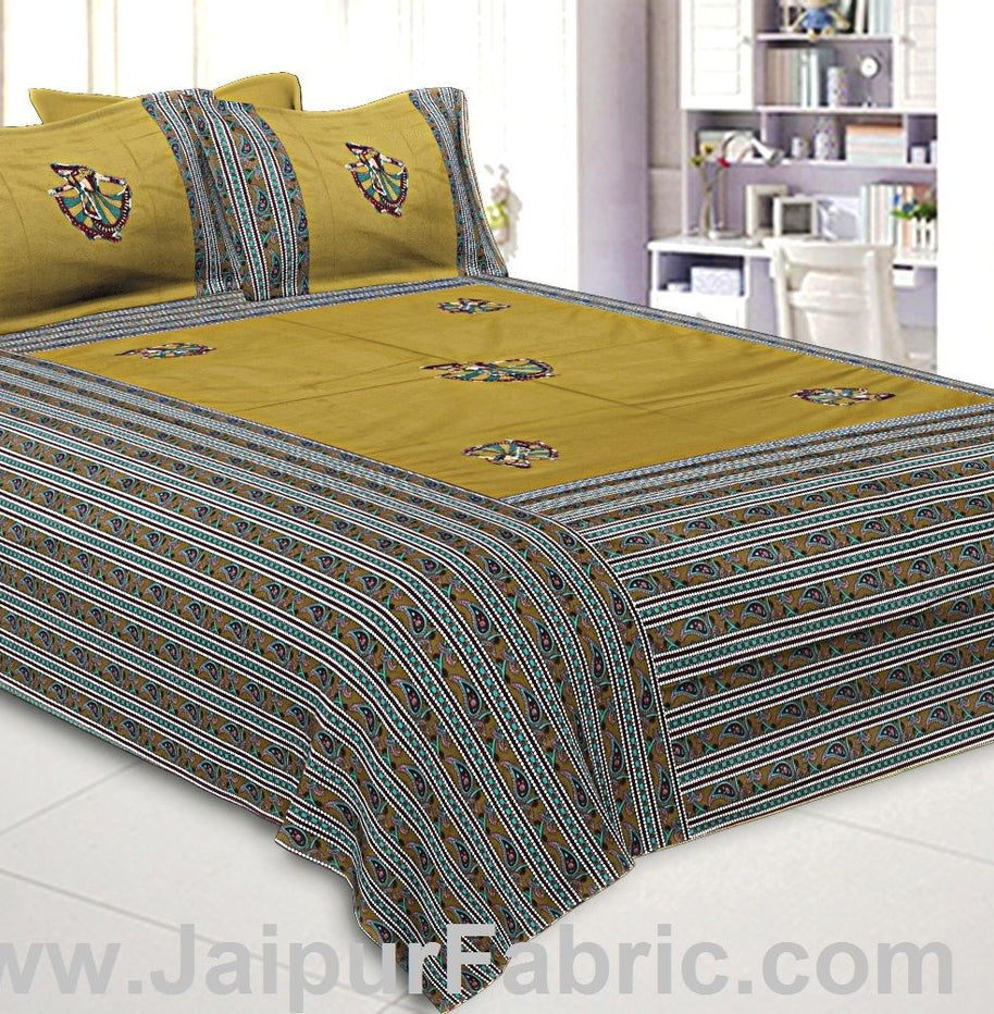 Double Bedsheet Mustard Color Patchwork applique design