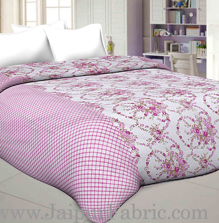 Cambric Cotton Double bed Reversible Dohar with seamless pink floral liana pattern