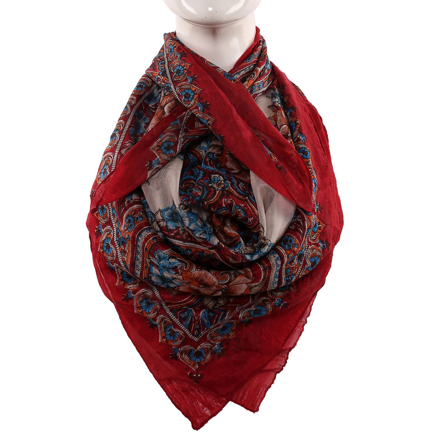 Silk Scarf Maroon Border Floral Print