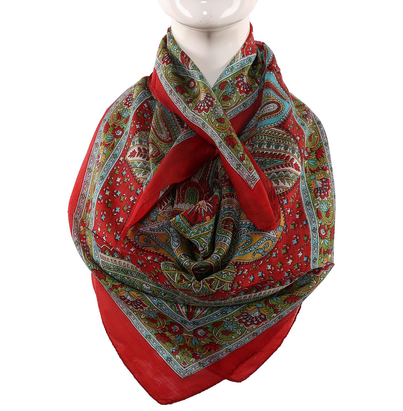 Silk Scarf Red Border Paisley Print