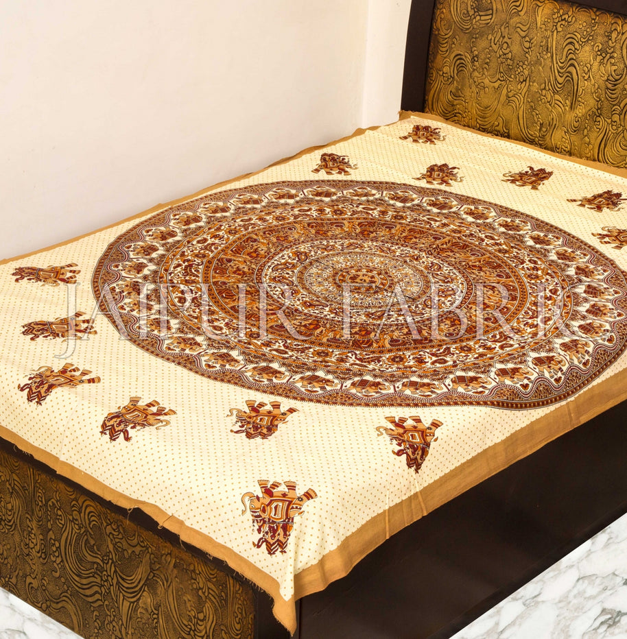 Bagru Brown With Cream Color Handmade Print Single Bed Sheet