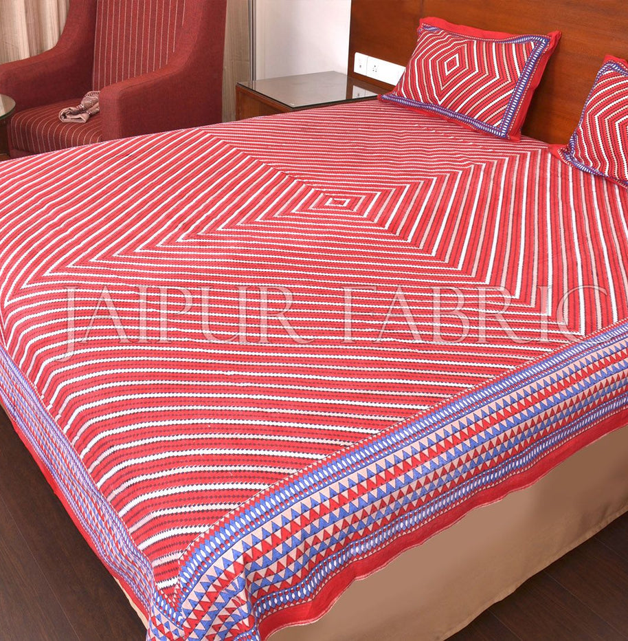 Red Zick Zack Print Double Bed Sheet