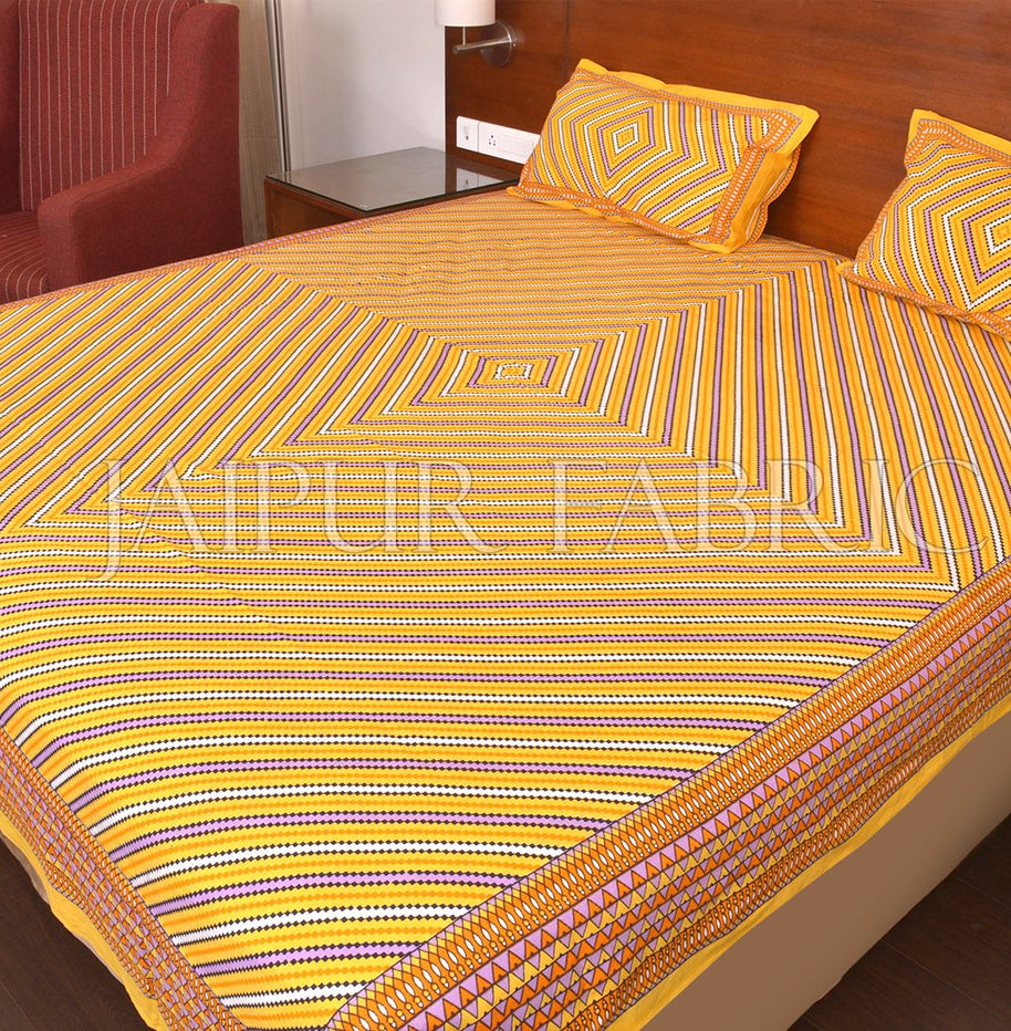 Yellow Zick Zack Print Double Bed Sheet