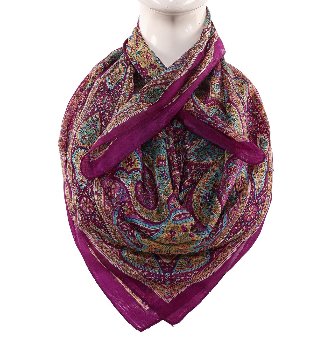 Silk Scarf  Purple Color Border Paisley Print