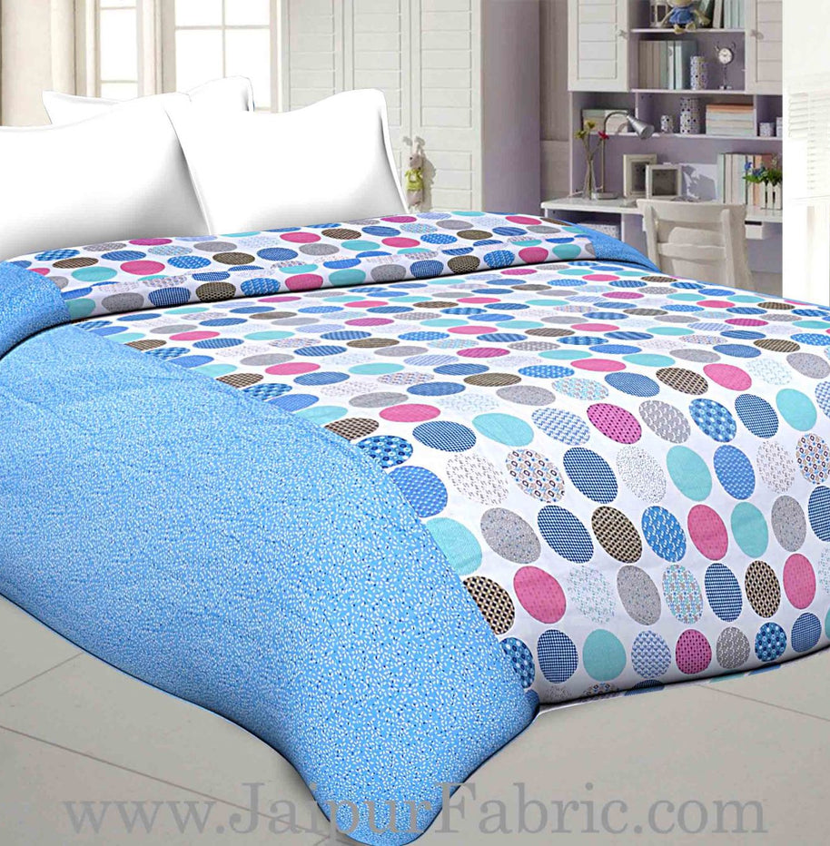 Cambric Cotton Double bed Reversible Dohar with Bright Blue Polka Dots