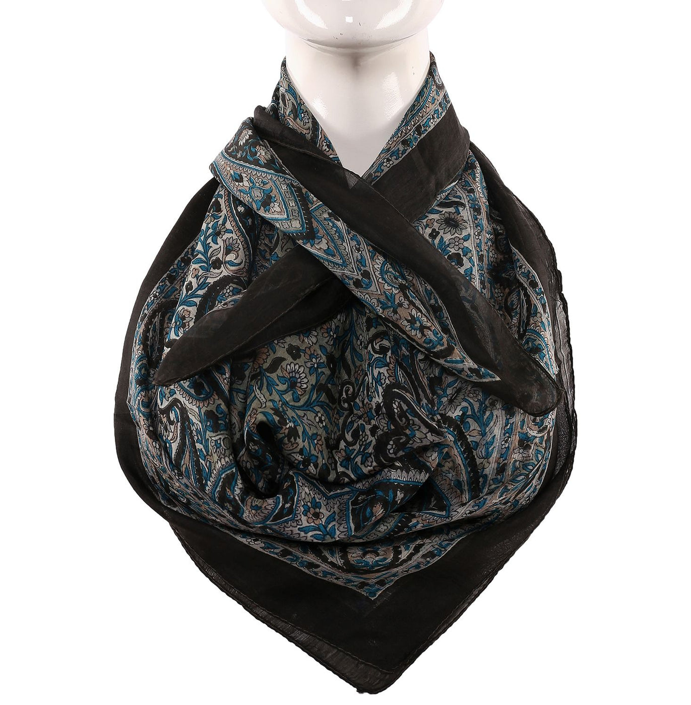 Silk Scarf Black Border Multi Boota Print