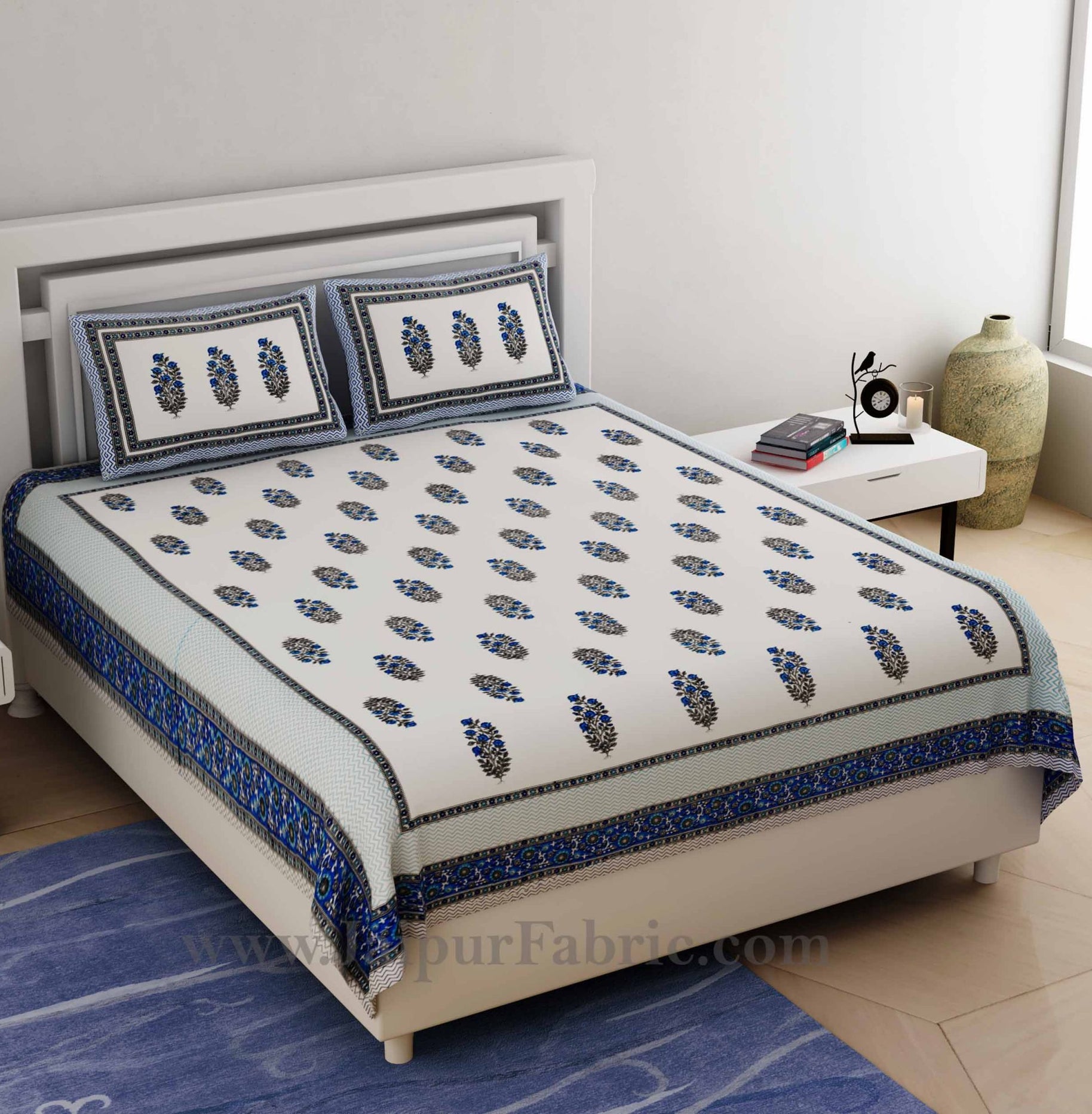 Ethnic Block Print Blue Double Bedsheet