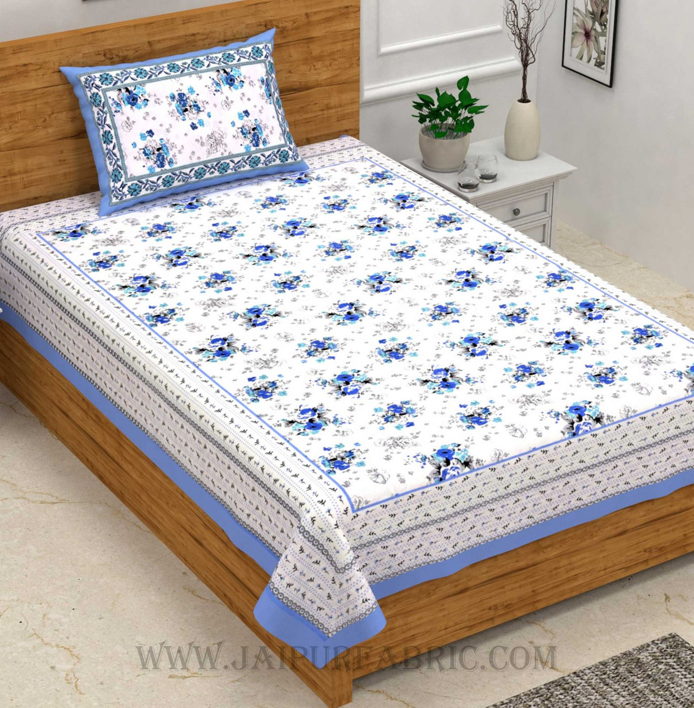 Blue Bunch of Flowers Single Bedsheet