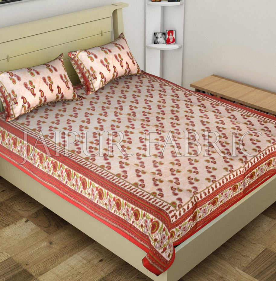 Red Anthemion Pattern Cotton Single Bed Sheet