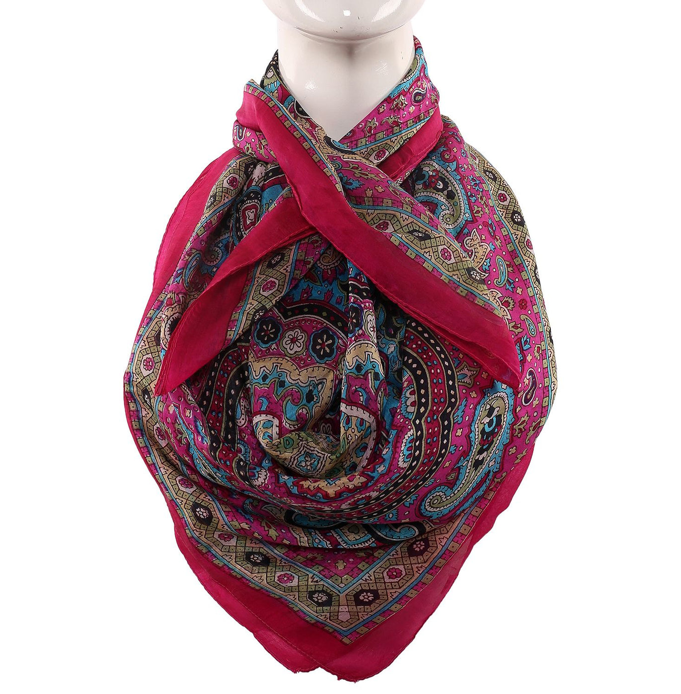 Silk Scarf Rani Color Border Paisley Print