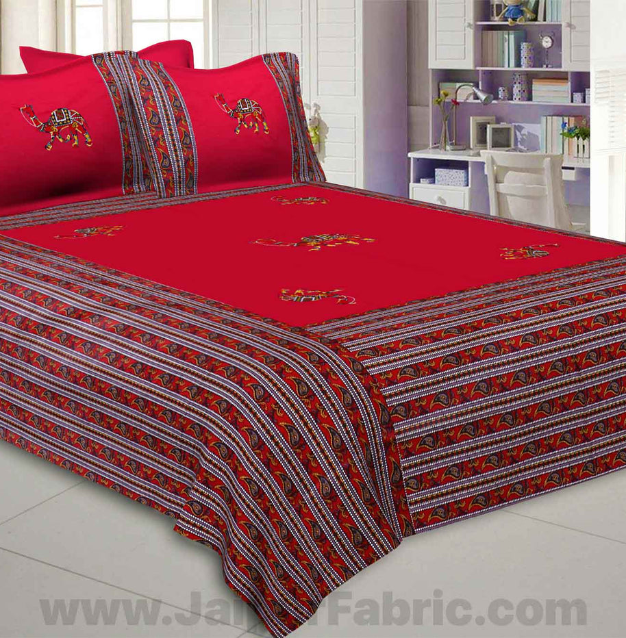 Applique Red Camel Jaipuri  Hand Made Embroidery Patch Work Double Bedsheet