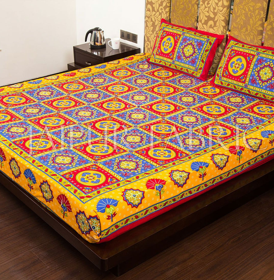 Maroon Royal Jaipuri Print Cotton Double Bed Sheet