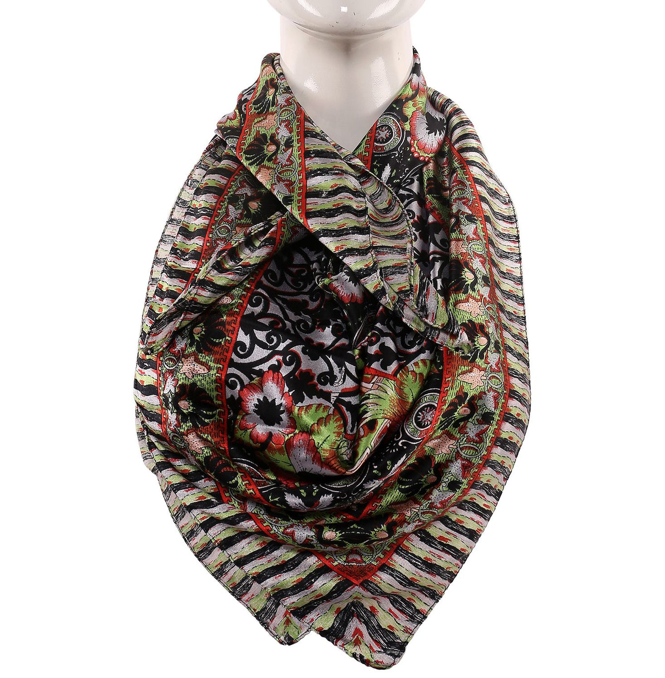 Silk Scarf Multi Color Border Floral Print