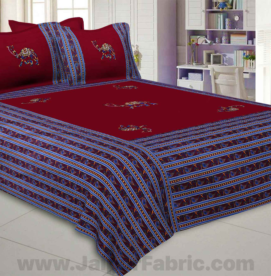 Applique Maroon Camel Jaipuri  Hand Made Embroidery Patch Work Double Bedsheet