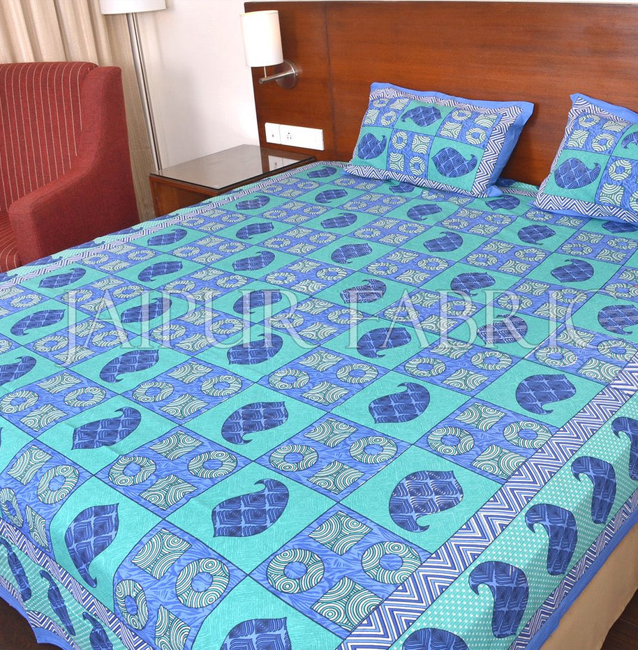 Keri Print  Bice Color Base with Blue Shade Double Bed Sheet