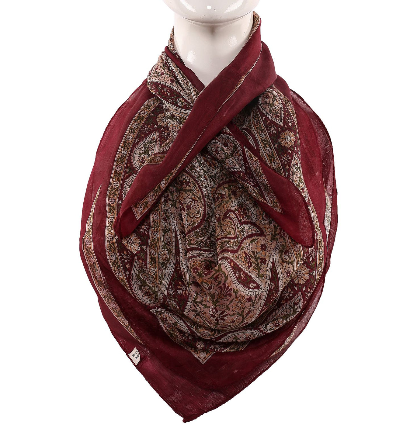 Silk Scarf  Dark Maroon With Cream Base Boota Print